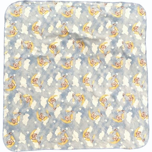 Vintage Dreaming Bear Receiving Blanket 28 X 28.5 Blue Bear Moon Clouds - Picture 1 of 7